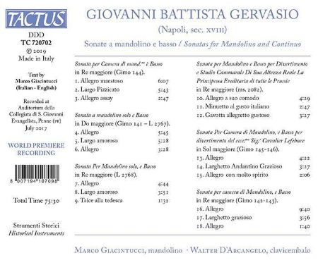 GERVASIO:SONATE A MANDOLINO E BASSO